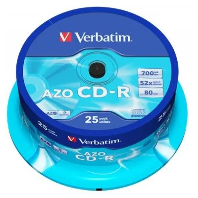 Verbatim 43352 CD-R 700MB/52x/кристално сребърна записваема повърхност/презаписваем CD 25бр. /опаковка (43352)