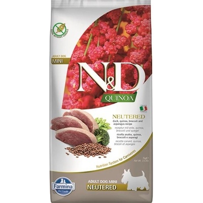 N&D Quinoa Dog Neutere Adult Mini duck pre kastrované psy kačica brokolica a špargľa 7 kg