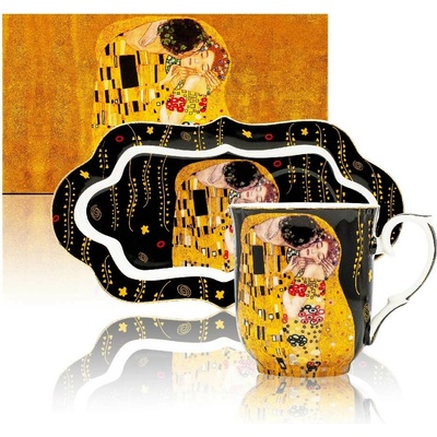 HOME ELEMENTS Porcelánový hrnček s podšálkou Klimt tmavý 360 ml