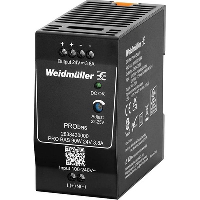Weidmüller PRO BAS 90W 24V 3.8A sieťový zdroj na montážnu lištu (DIN lištu), 24 V, 3.8 A, 90 W, výstupy 1 x