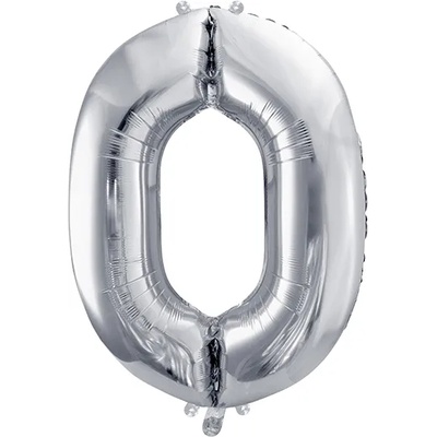 PartyDeco Балон от фолио - число 0 сребърен 86см