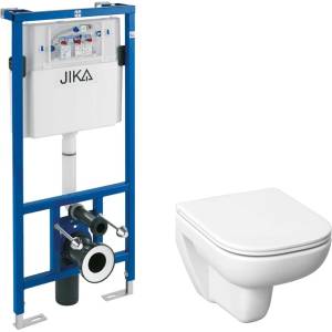Jika Deep - Комплект от предстена инсталация и висяща тоалетна, безрамна, DualFlush, бяла H6006140000002 (H6006140000002)