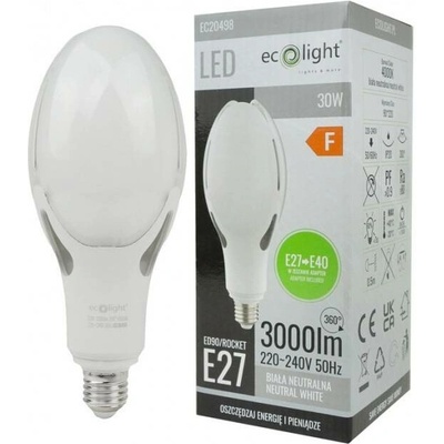 Ecolight LED žárovka Rocket E27 30W 4000K 3000lm E27->E40