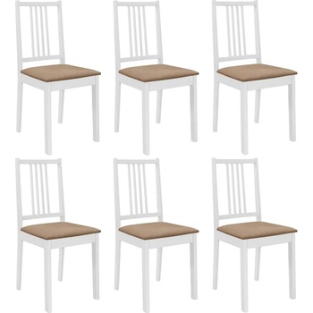 Image 1 of vidaXL Трапезни столове с тапицерия, 6 бр, бели, масивна дървесина (276405)
