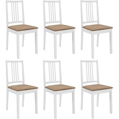 vidaXL Трапезни столове с тапицерия, 6 бр, бели, масивна дървесина (276405)