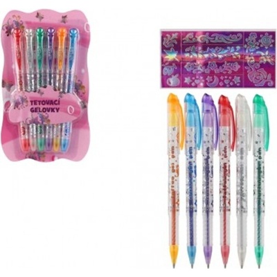 Teddies gelové pero tetovací 6 ks + šablony