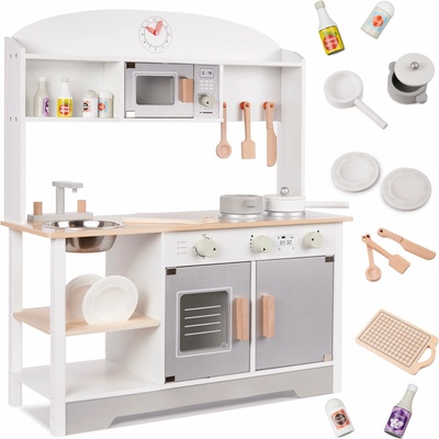 IKONKA Detská kuchynka z dreva a MDF MODERN CLASSIC s príslušenstvom, 82 cm, sivá