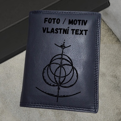 Pánská kožená peněženka s vlastním motivem a monogramem Tmavě modrá