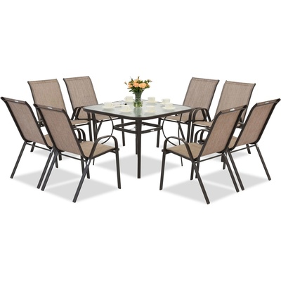 Garden Point Кафяв комплект метални градински мебели Modena за 8 души с квадратна маса Garden Point (GAP1079-8)