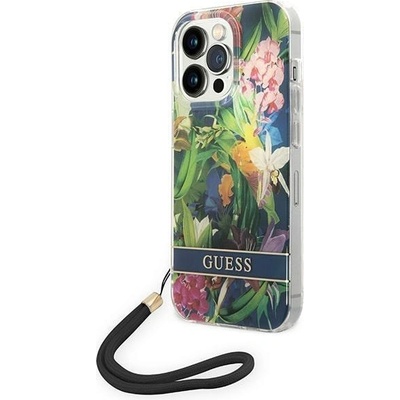 GUESS Кейс Guess GUOHCP14XHFLSB за iPhone 14 Pro Max 6.7", син / син, твърд, Flower Strap (3666339093983)