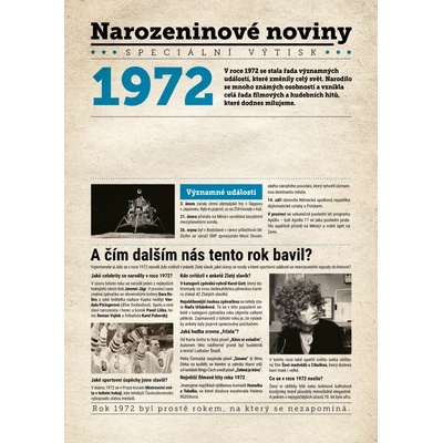 Narozeninové noviny 1972 s vlastním textem a fotografií S textem