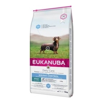EUKANUBA Daily Care Small / Medium Weight Control - Балансирана суха храна за израснали кучета от дребни и средни породи склонни към напълняване с пилешко и пуешко месо, 15 кг