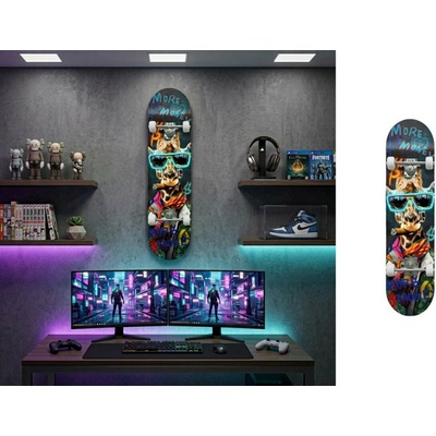 Graffiti žirafa s cigarou – Moderný pop art LED skateboard obraz na stenu – 20 × 79 cm