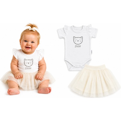 Mamitati 2D sada body s krátkym rukávom Cat tutu suknička cream