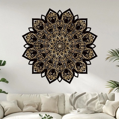 dřevo života 2 vrstvá mandala ROZKVĚTU Rozměry (cm): 60x60, Zvolte barevný dekor: dub zlatý-černá