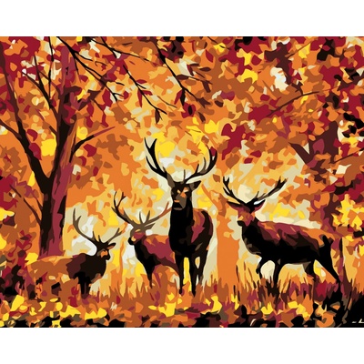 zuty malování podle čísel Jeleni a podzimní les 100 x 80 cm bez rámu a bez vypnutí plátna