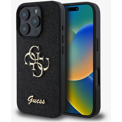 GUESS PU Fixed Glitter 4G Metal Logo Back Cover за iPhone 16 Pro Max Black Guess | Lilav | ЖЕНИ | UNI