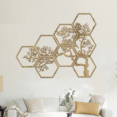 dřevo života Dřevěný strom na zeď HEXAGON Zvolte barvu dekoru: Dub zlatý, Rozměry (cm): 110x88