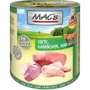 MAC's Mac’s Cat Adult, консерва за пораснали котки, БЕЗ ЗЪРНО, с Патешко, заешко и говеждо (мин. 70% месо), 800 гр - Германия - 870VE