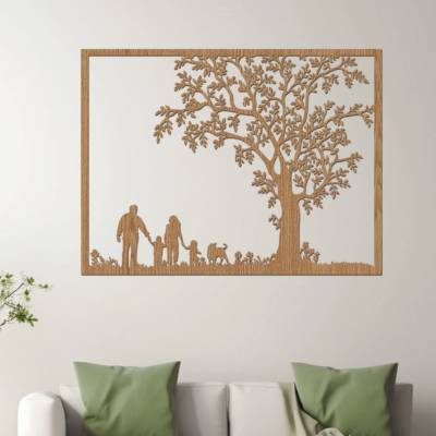 dřevo života Dřevěný strom na zeď RODINA Rozměry (cm): 60x48, Zvolte barvu dekoru: Horský dub