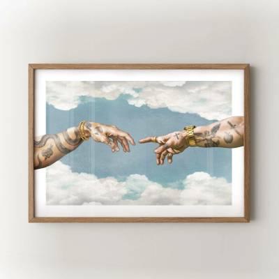 The Creation of Adam Velikost: 30x40 cm, Rám: Přírodní