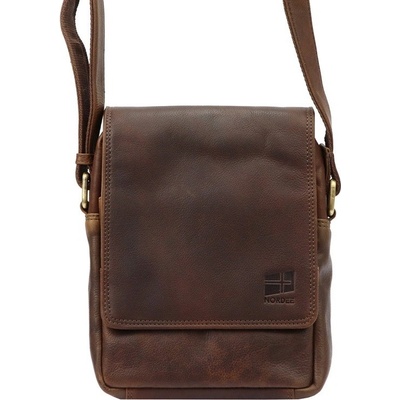 Nordee Středně velká pánská kožená crossbody taška 1402 tmavěhnědá