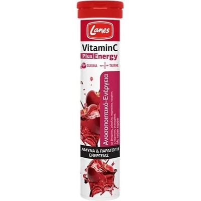 LANES Хранителна добавка витамин C ефервецентни таблетки , Lanes Vitamin C 500mg Plus Energy Cherry Flavor 20 eff tabs