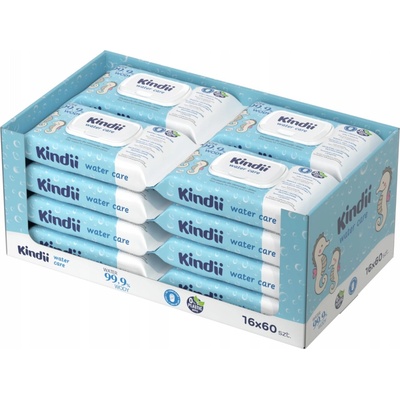 Vlhčené ubrousky Kindii Water Care mokré pro děti 99,9% vody 16 x 60 ks