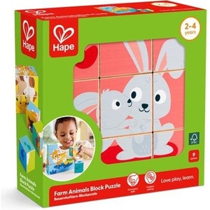 Hape Образователен дървен пъзел с кубчета Hape - Ферма, 9 части (H1460) - baby