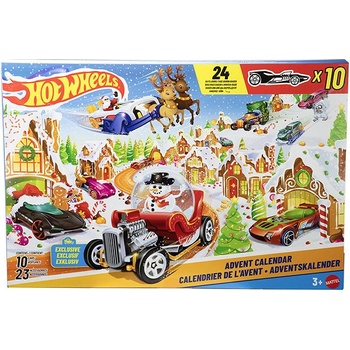 Mattel Adventní kalendář Hot Wheels s autíčky a zimními doplňky 2025