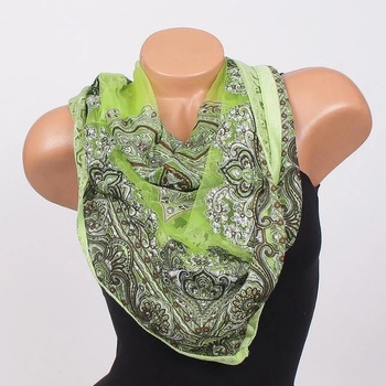 Image 1 of Дамски шал от тюл в зелено с красиви орнаменти