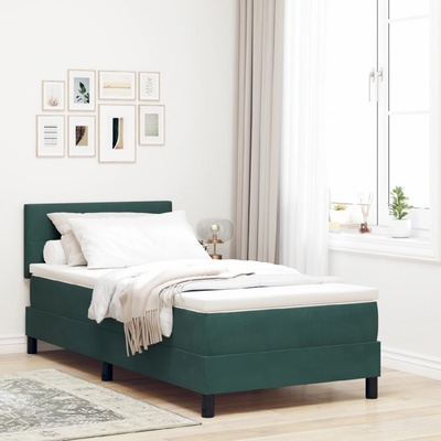 vidaXL Box spring postel s matrací tmavě zelená samet