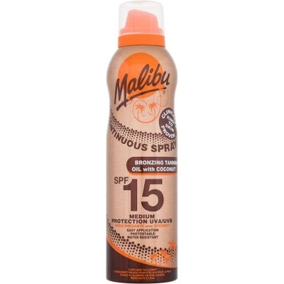 Malibu Continuous Spray Bronzing Oil Coconut SPF15 водоустойчиво слънцезащитно масло за бронзов загар 175 ml