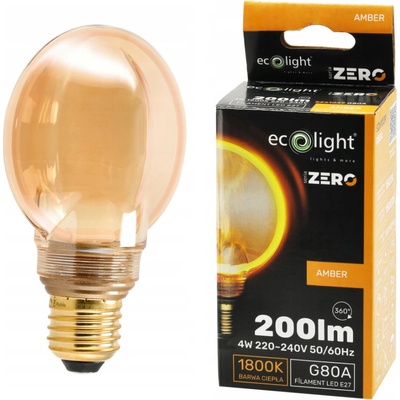 Eco light Dekoratívna LED žiarovka E27 4W 200lm O100 Amber Retro rada ZERO