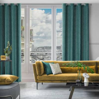 Eurofirany Závěs 140 x 250 cm sametový tyrkysový na kovové kroužky INGA - Pierre Cardin