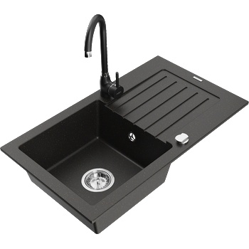 Mexen Pablo гранитна кухненска мивка с 1 корито и отцедник и кухненски смесител Telma, черно/златно - 6510-75-670200-70 (6510-75-670200-70)