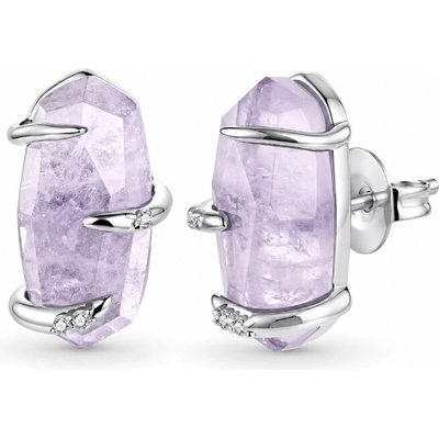GRACE Silver Jewellery Náušnice s přírodním ametystem Irene stříbrné zapínání E-YIE363/431 Fialová