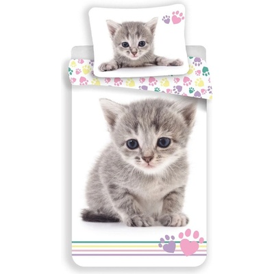 Jerry Fabrics povlečení KITTEN COLOUR šedé kotě na bílé fototisk bavlna hladká 140x200 70x90 – Zboží Dáma