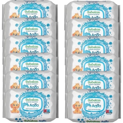 Bebelan Влажни кърпички Bebelan - Aqua, 12 х 64 броя (3800232578530)