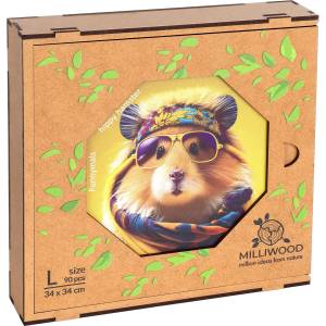 Milliwood Дървен пъзел Milliwood, Funnymals, 90 части - Хипи Хамстер (OL-HippyHamster-5007) - bright-toys