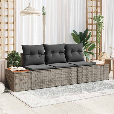 vidaXL Градински Софа Комплект с възглавница 3 pcs Сив полиратан (3348015)