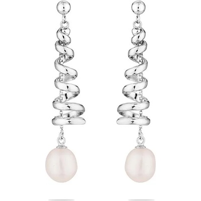 Swan Сребърни обици спирала със сладководна бяла перла SE0210W Swan