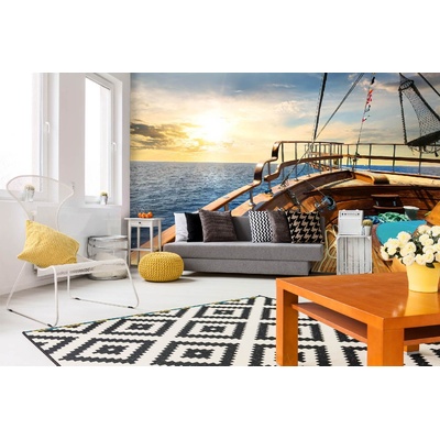 DIMEX ART Самозалепваща се флизелинова фототапета дървена платноходка 375 x 250 см