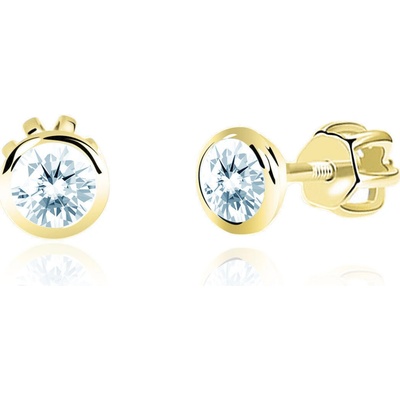 Duppi Dievčenské náušnice okrúhle DU 32137 zo žltého zlata s kamienkami svetlo modrými zapínanie balónik