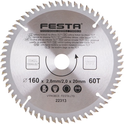 Festa Pilový kotouč s SK plátkem, 160 x 20 mm, 18 zubů, TCT 22307