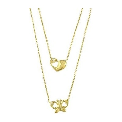 Infinity Silver Stříbrný pozlacený náhrdelník kaskáda srdce motýl 8006343G