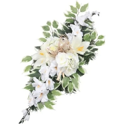 Ikebana biela s gladiolou, hortenziou a ľaliou
