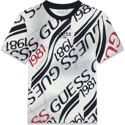 GUESS Тениска в мръсно бял цвят за момче с тъмно сини детайли и надписи Guess