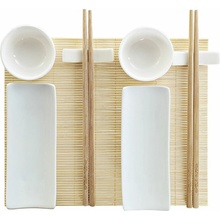 DKD Home Decor sada na sushi Bambus Kamenina Biela Prírodná Orientálny 28,5 x 19,5 x 3,3 cm 9 Kusy