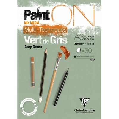 Clairefontaine Paint'On Mix Media blok 250 g lepený30L A3 Sivasto zelená